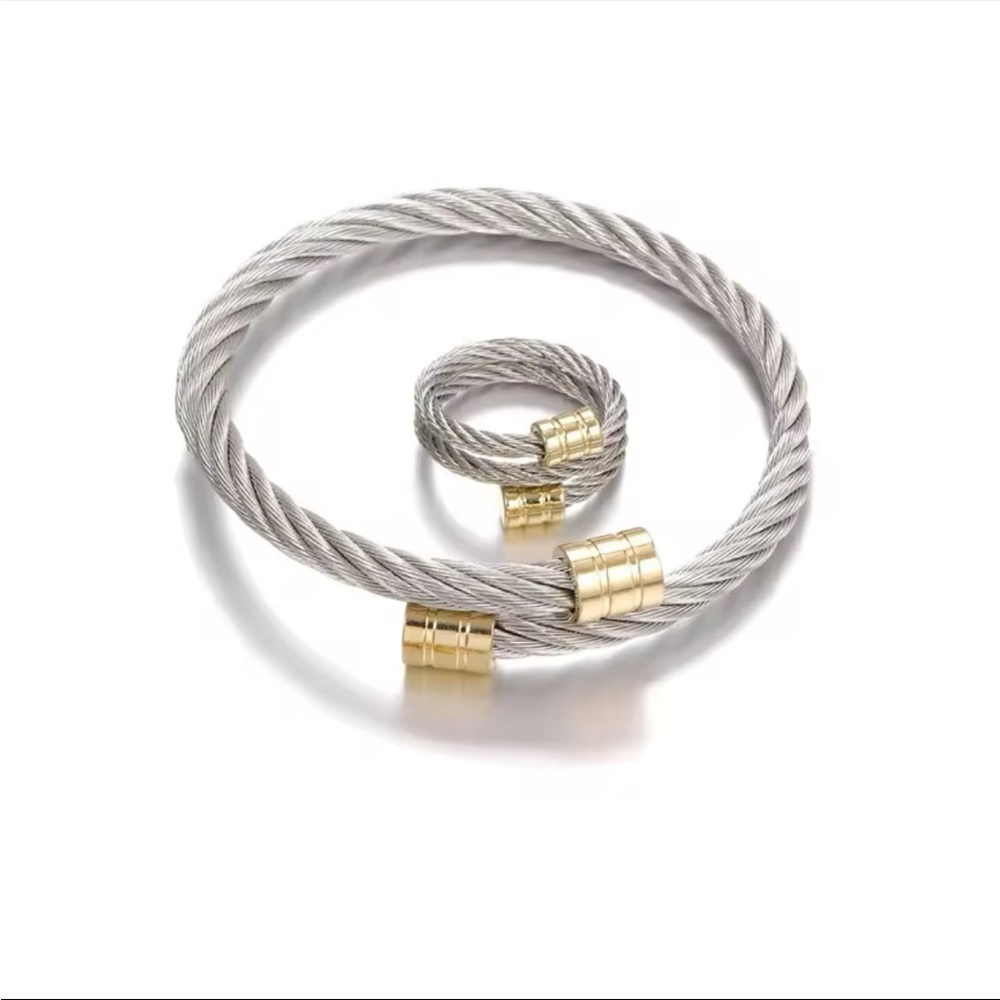 New Titanium Cable Wire Flexible Bracelet and Ring Set Gift For Her